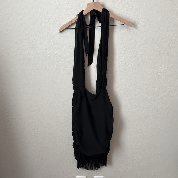 NBD Revolve Violet Fringe Criss Cross Halter Mini Dress M - Picture 4 of 8